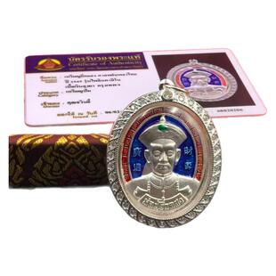 正品泰国佛牌 阿赞苏斌 二哥丰五眼金色铜版60周年泰银壳项链吊坠