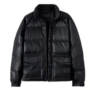 双11大促木村拓立领粒面小牛皮羽绒棉服真皮皮衣男款冬季年轻休闲