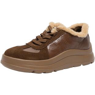 Bata羊皮书德训鞋女2026春季商场新款百搭厚底加绒休闲鞋AD128AM6