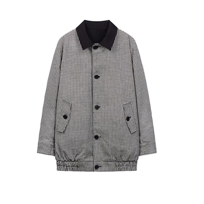 DOSORDONTS黑色千鸟格宽肩翻领双面穿2025年秋冬新款通勤廓形外套