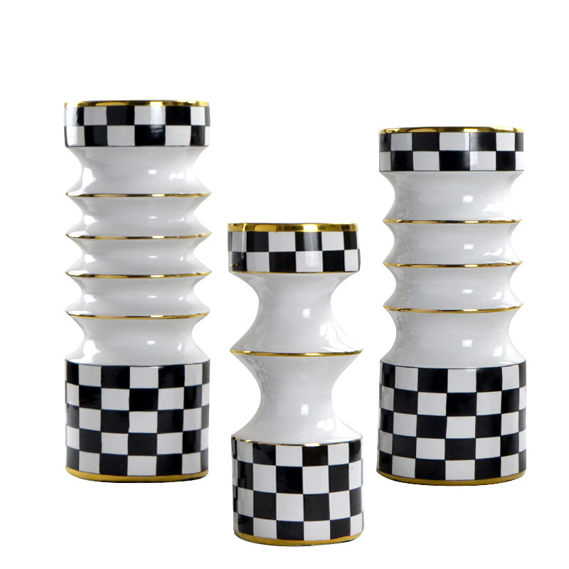 【简欧花器经典黑白棋盘格子】