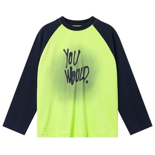 男童春秋多巴胺撞色运动长袖t恤2026新款青少年儿童宽松渐变上衣