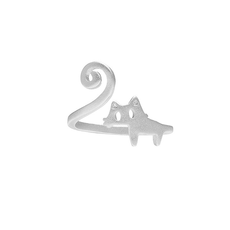 花芽原创【长尾猫】s925纯银小猫单戒小众高级通勤戒指简约百搭