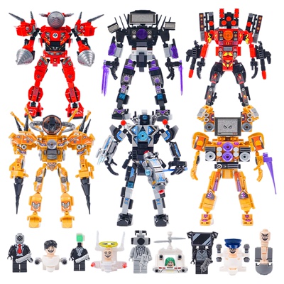 泰坦电视马桶人vs监控人和机器人时钟人男孩拼装积木玩具