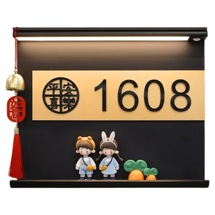 门牌号高级感轻奢创意商用大门指示中古风数字标识门口挂牌单元楼小区门外布置感应灯发光自粘号码贴牌子墙贴