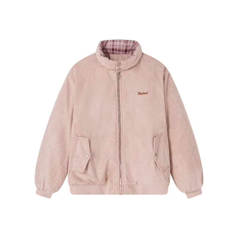 韩系粉色小个子短款加厚立领棉服