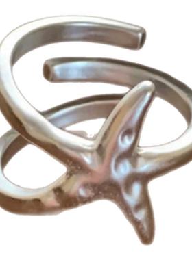 逃跑海星 法式不规则金属哑光海星开口戒指 简约中性风高级感指环