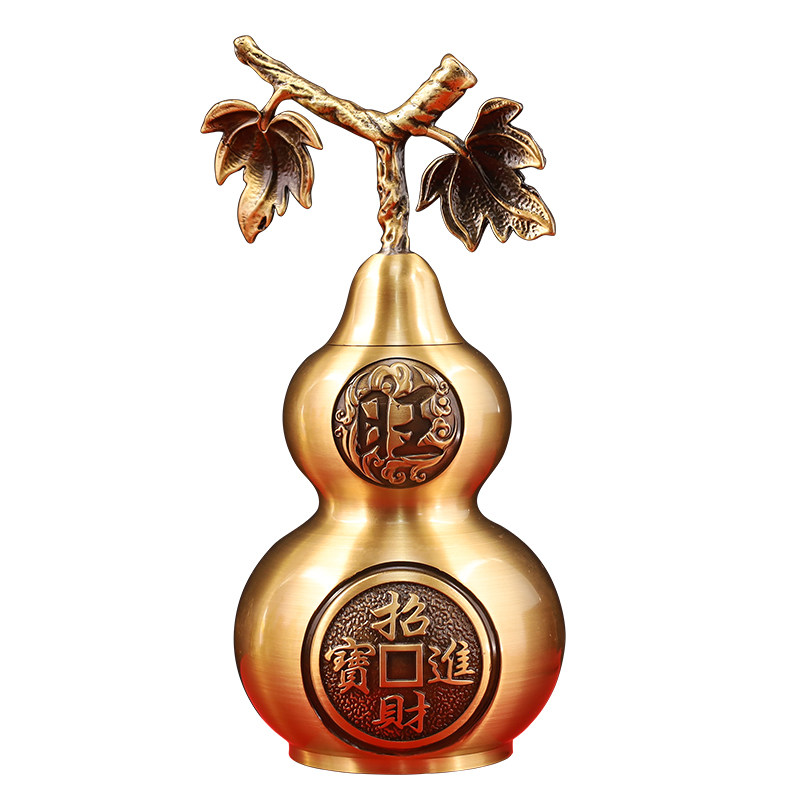 纯黄铜葫芦招财纳福镇宅空心开盖装饰摆件