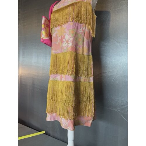VTG Floral Fringe Dress Flapper Evening Party Dress 60s 20s