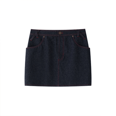 DID DENIM：Calla复古红色撞色水洗棉牛仔半裙26新品