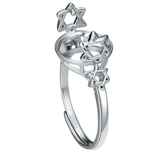 S925纯银转运珠戒托圆珠戒指空托通孔珍珠珠子旋转戒指托女戒托