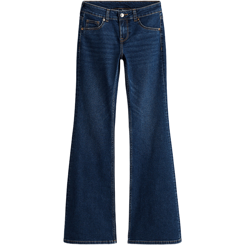 HM女装牛仔裤软牛仔时尚休闲潮流复古修身低腰喇叭长裤1239854