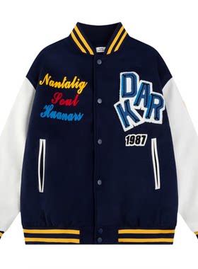 美式刺绣字母棒球服外套