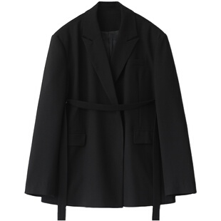 CV大码女装 设计感小众宽肩飘带中长垂感西装外套女西服秋季新款
