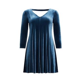T家洋气大码女气质胖m法式修身性感天鹅绒金丝绒迷你中长款连衣裙