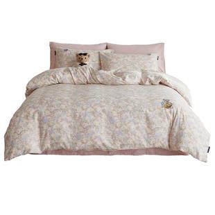 TeenieWeenie2025新款粉色山茶花全棉双层纱四件套纯棉被套床单