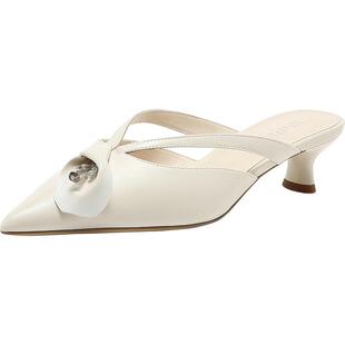 真美诗少女心事2024年春季新款羊皮鸢尾花饰扣包头拖鞋女YXB03AH4