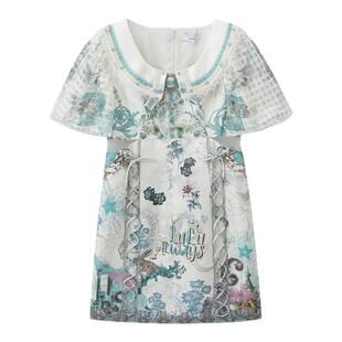 我爱露露LULUALWAYS夏季新款法式别致直筒翻领绑带连衣裙