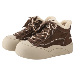 星期六加绒雪地靴女2025冬季新款厚底复古毛绒面包鞋加绒高帮棉鞋