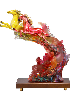 古东东琉璃八骏雄风摆件高级感