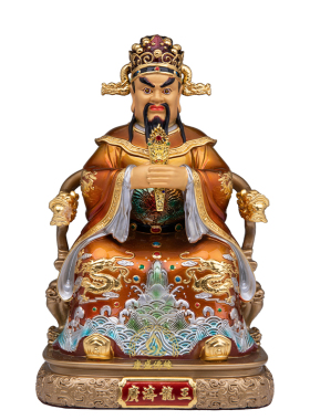黄铜彩绘广济龙王神像客厅摆件