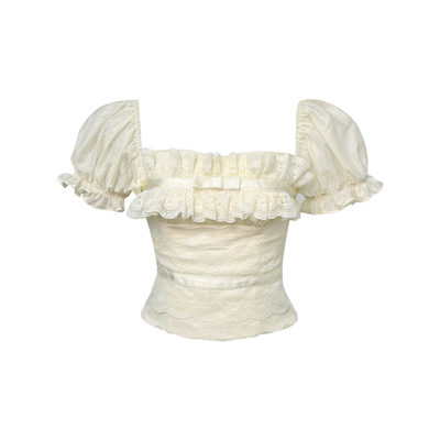 Lazy Didi精灵物语 蛋糕蕾丝层叠重工修身掐腰吊带内搭泡泡袖上衣