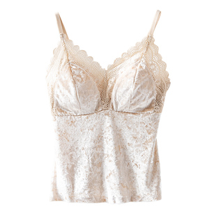 法式性感蕾丝吊带保暖背心女内搭高级感带胸秋冬磨毛丝绒打底上衣