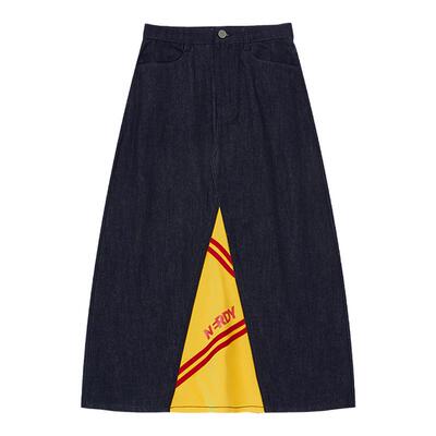 NERDY中长裙牛仔拼接半裙