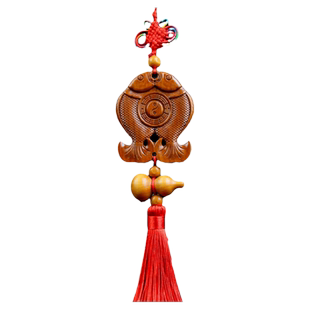 桃木富贵鱼八卦木雕牌穿堂大门对窗户客厅大