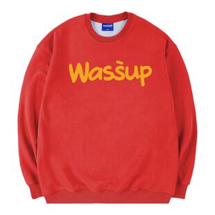 WASSUP HEODS潮牌24新款中国红情侣卫衣秋冬加绒宽松男女圆领上衣