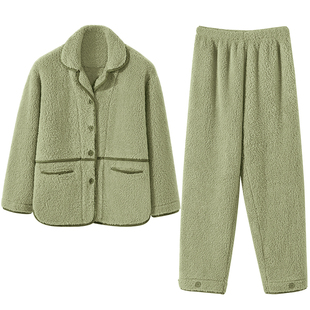 ClarKarida卡恩牛油果女士睡衣珊瑚绒秋冬季加绒加厚法兰绒家居服