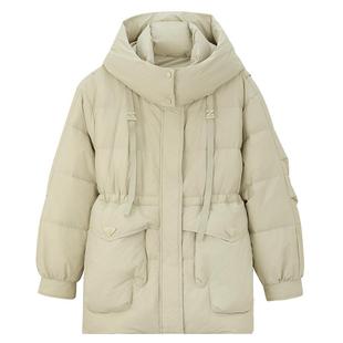 Mind Bridge2025年连帽羽绒服女士中长款加厚外套冬季保暖夹克