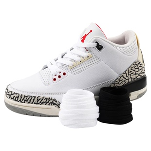 适配男女耐克AJ3白水泥黑水泥藤原浩篮球鞋扁平鞋带白色 原装品质