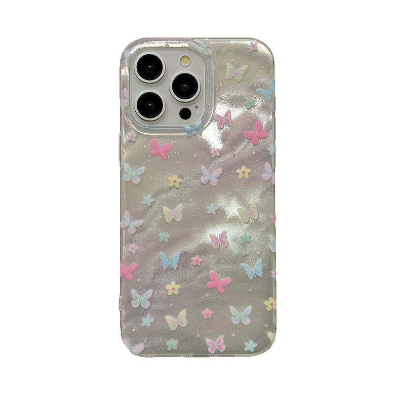 韩系高级感彩色蝴蝶花朵适用iphone16promax手机壳苹果13新款15pro镭射双层14气质小众12防摔全包保护套女17