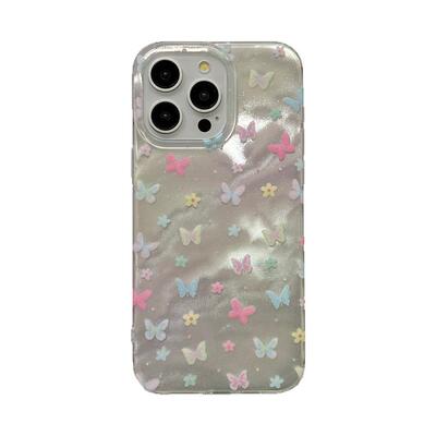 韩系高级感彩色蝴蝶花朵适用iphone16promax手机壳苹果13新款15pro镭射双层14气质小众12防摔全包保护套女17