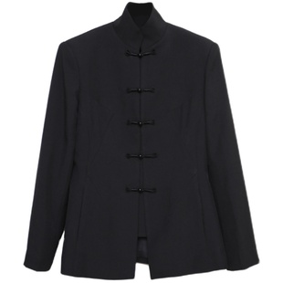 APOZi 中式盘扣黑色立领短外套女秋冬高个子暗黑系设计感小众上衣