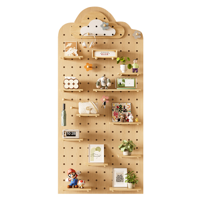 实木洞洞板置物架进门玄关收纳架