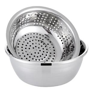 加厚不锈钢大孔漏盆洗物盆沥水盆加深足尺圆形过滤盆洗菜洗肉大盆
