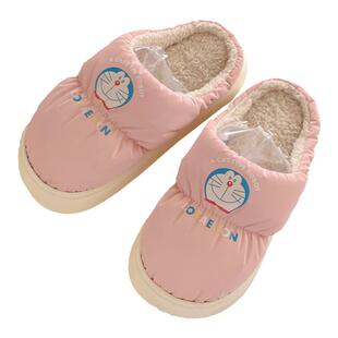 细细条 正品哆啦A梦叮当猫防水羽绒布棉拖鞋男女士冬季保暖居家鞋