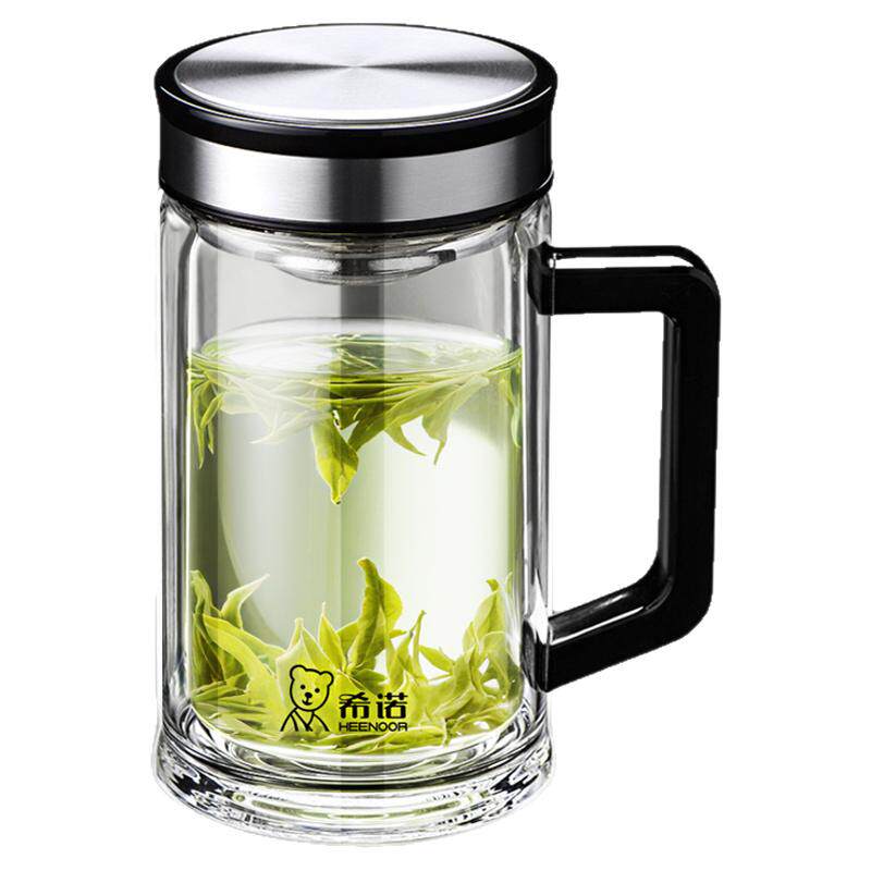 希诺双层玻璃杯带把手新款泡茶杯