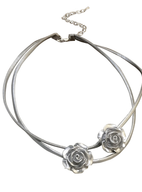冷淡风银色玫瑰花双层辣妹锁骨链