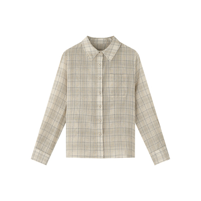 小禾【窗玻璃】桑蚕丝长绒棉轻薄透气春季通勤百搭温柔格纹衬衫