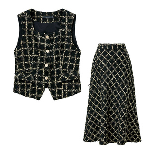 颜域格子马甲背心半身裙两件套女2025新款冬装穿搭一整套气质套装