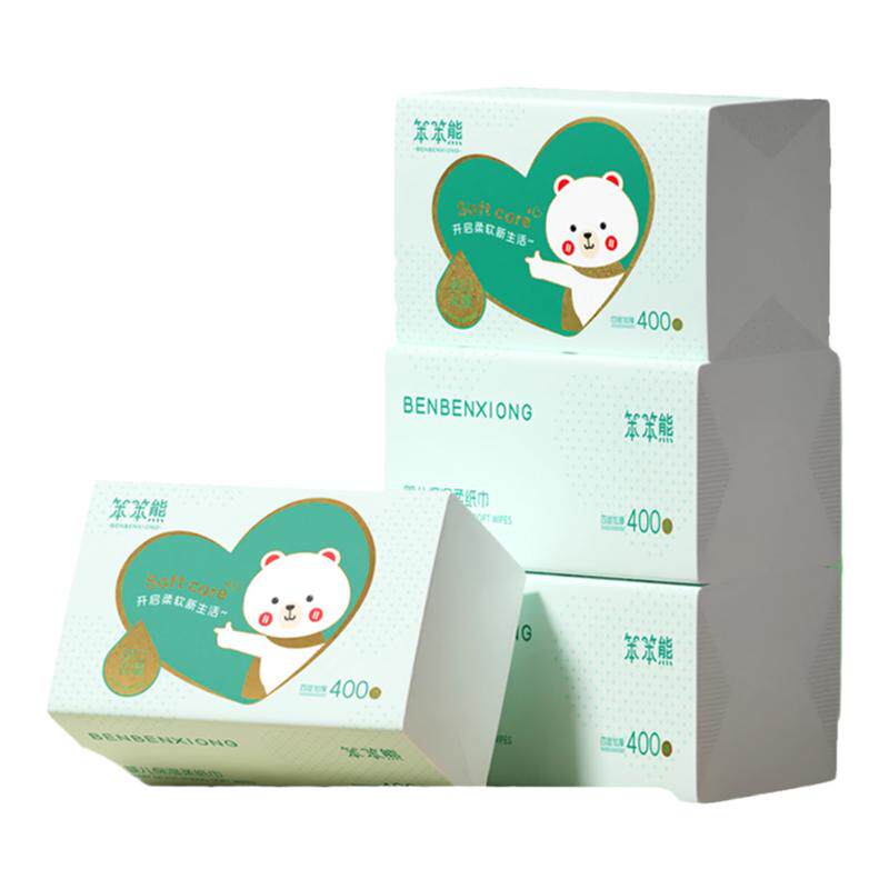 笨笨熊400张保湿纸婴幼儿专用纸巾柔纸巾4层加厚乳霜纸擦手擦鼻纸