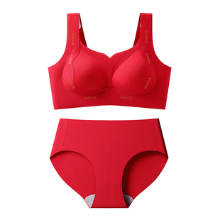 都市丽人红色内衣套装大胸显小防下垂提拉调整型大码本命年文胸罩