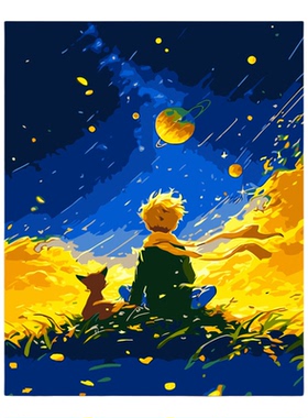 小王子丙烯数字油画治愈系挂画