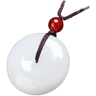 天然新疆和田羊脂玉白玉平安扣吊坠玉扣玉坠项链挂件男女款玉坠