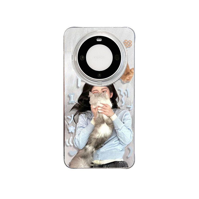 华为MATE80ins风iPhone14苹果13小众17带挂绳硬12p羽纱适用15PLUS高级感16ProMax硬真我NEO8手机壳鞠婧祎猫咪