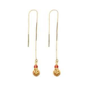 纯银葫芦流苏耳线女新中式国风新年过年礼物耳链耳环耳坠耳钉耳饰