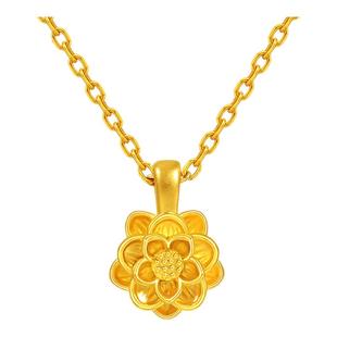 老庙黄金足金莲花挂坠5D层叠花瓣精致立体好运连连东方典雅气质